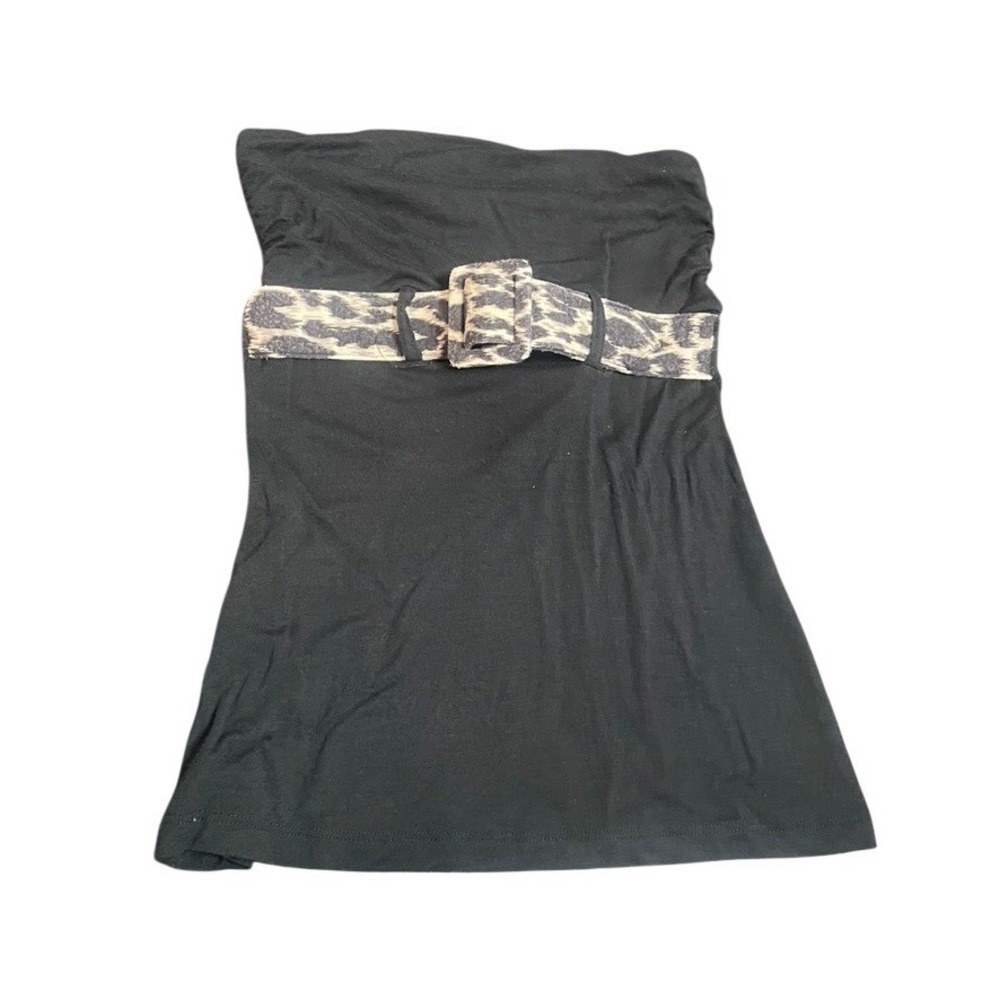 Express Womens XS Black Strapless Tube Top Leopard Print Belted Buckle Y2K